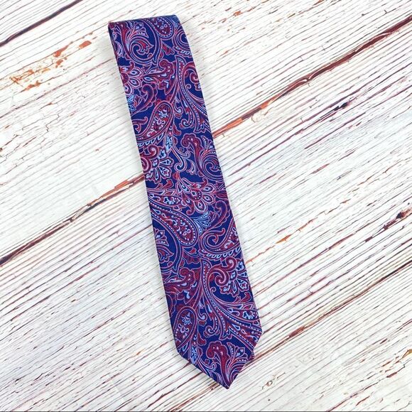 Paisley Print Silk Tie Blue Red - Picture 1 of 7